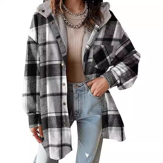 European And American Style Women Flannel Plaid Jacket Long Sleeve Autumn