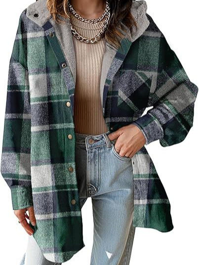 European And American Style Women Flannel Plaid Jacket Long Sleeve Autumn