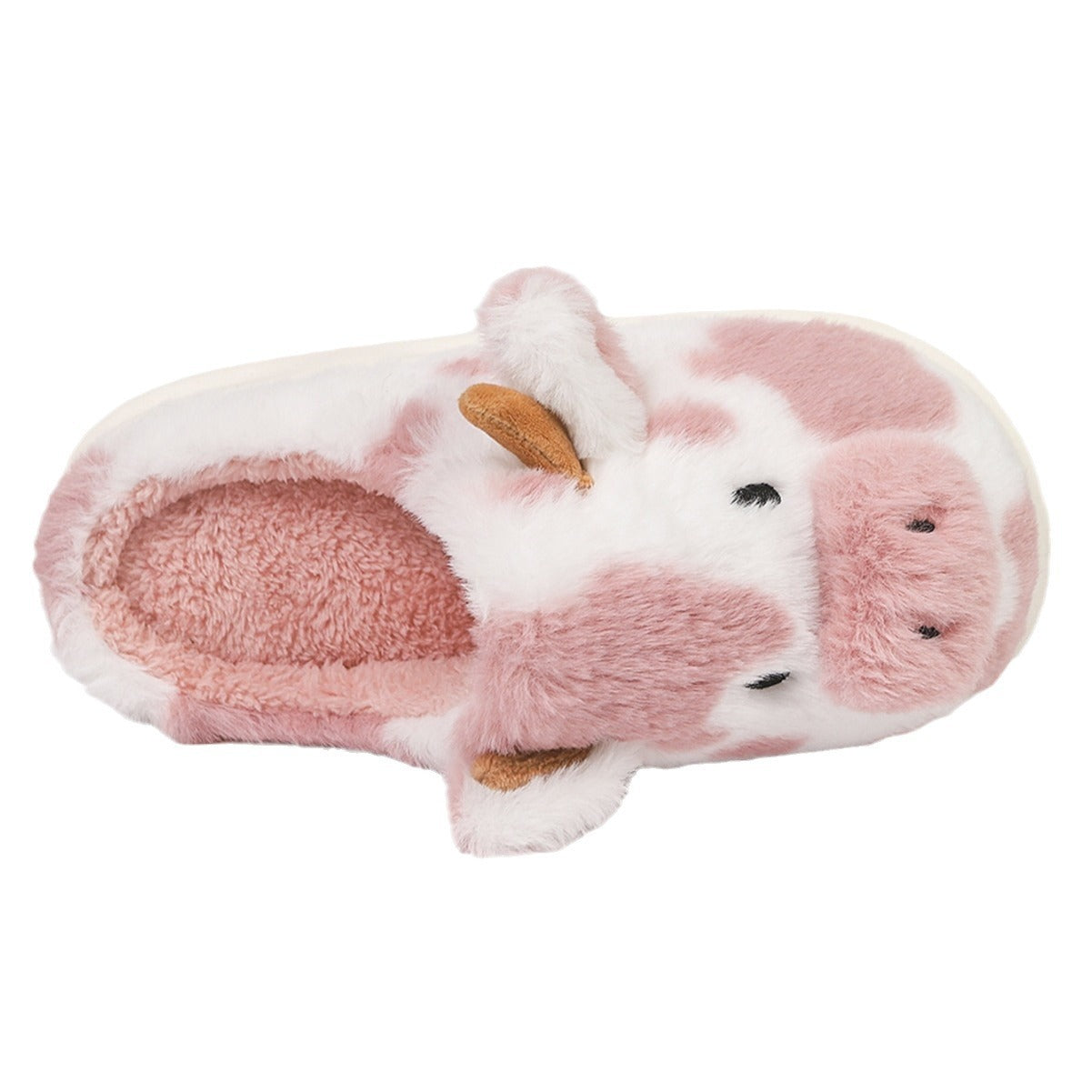 Cute Cartoon Cow Plush Slippers Winter Warm Indoor Bedroom Floor Fuzzy Slipper Couple Non-slip House Shoes