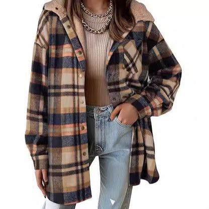 European And American Style Women Flannel Plaid Jacket Long Sleeve Autumn