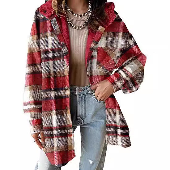 European And American Style Women Flannel Plaid Jacket Long Sleeve Autumn