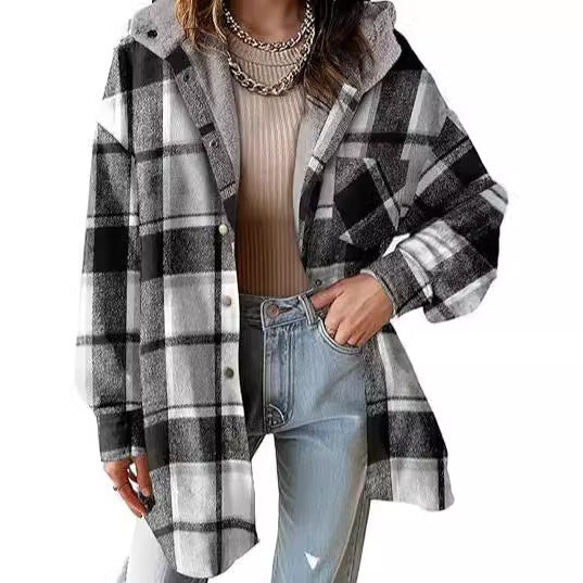 European And American Style Women Flannel Plaid Jacket Long Sleeve Autumn