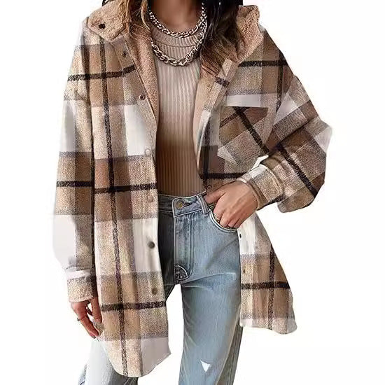 European And American Style Women Flannel Plaid Jacket Long Sleeve Autumn